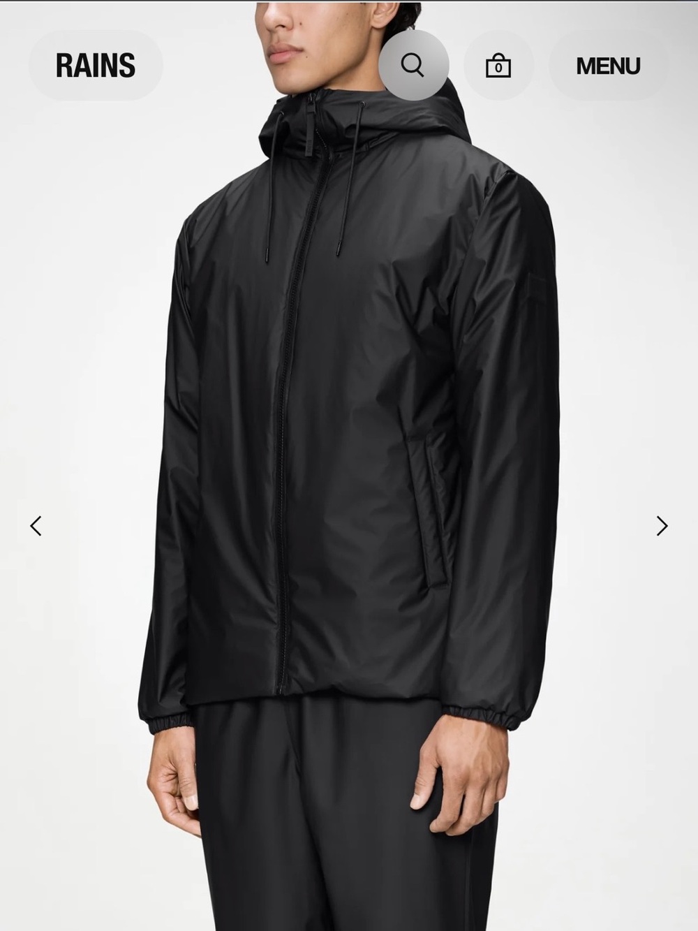 RAINS Menβs Lohja Insulated Black Hooded Waterproof Jacket NWT Size Large